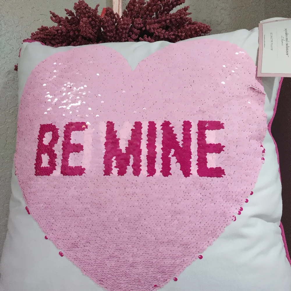 Cupcakes Cashmere Valentine's Conversation Heart Sequined Pillow Love U Be Mine